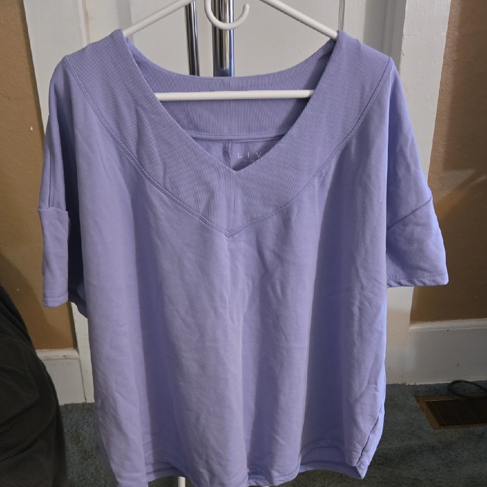 Lane Bryant Light Purple V-Neck Short Sleeve Top